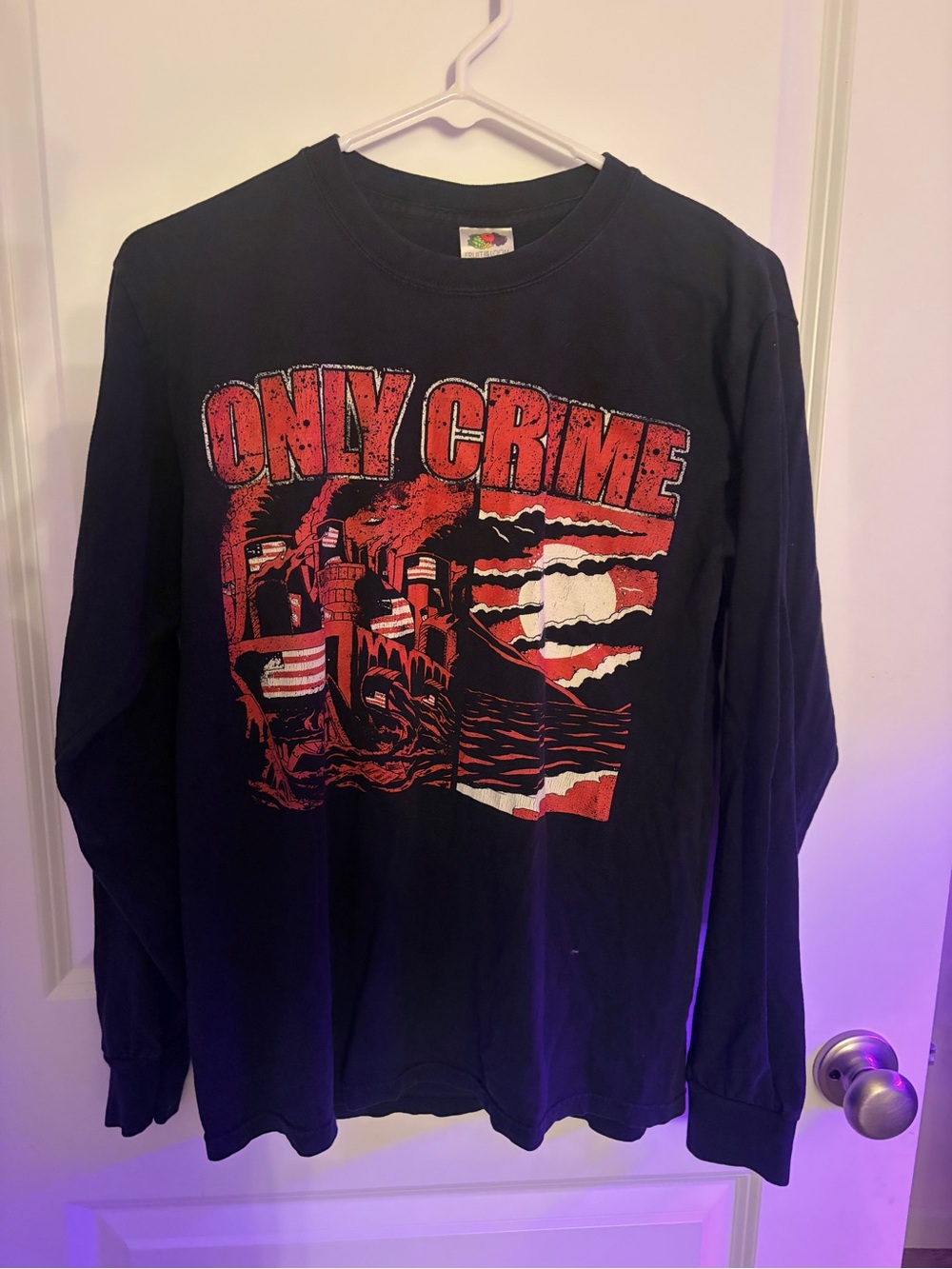 Fruit of the Loom Black Long Sleeve Tee with Red Graphic